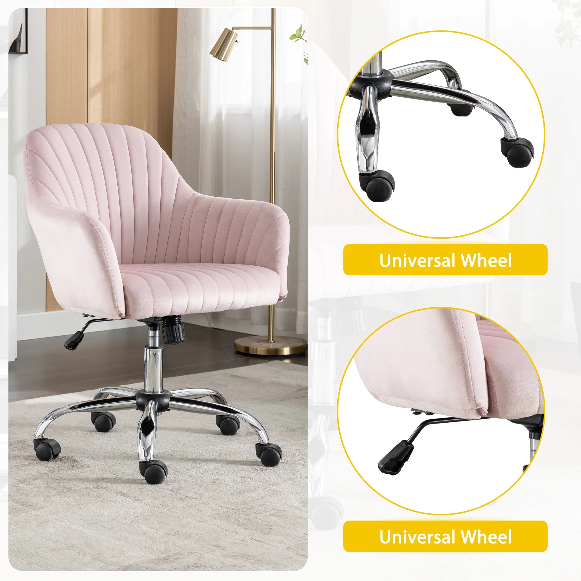 JONPONY Home Office Desk Chair, Velvet Vanity Chair with Back and Wheels, 360 Swivel, Height Adju... | Walmart (US)