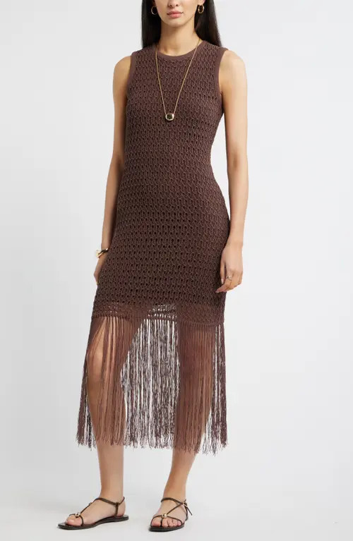 Nordstrom Sleeveless Fringe Knit Dress in Brown Roast at Nordstrom, Size Medium | Nordstrom