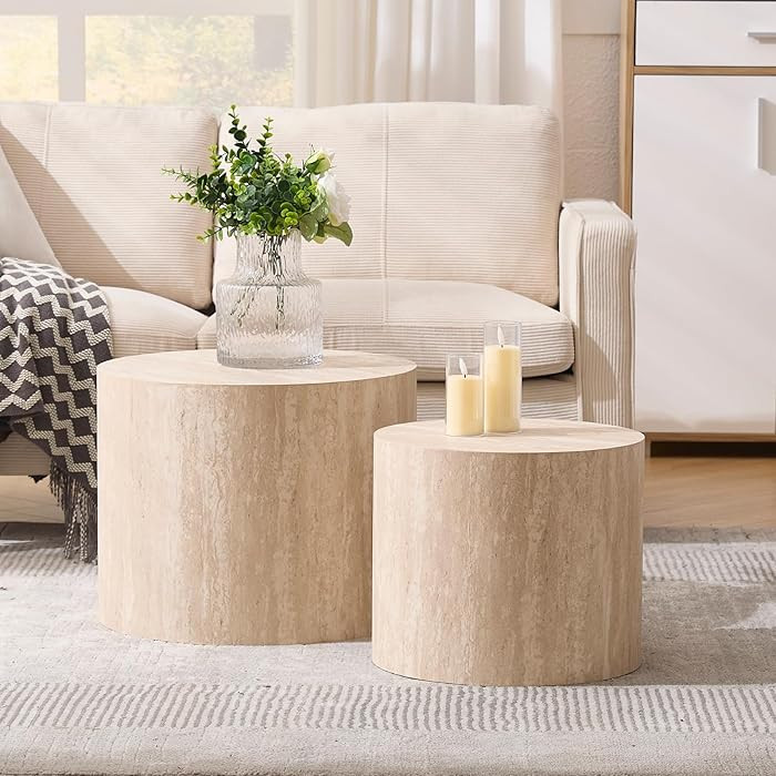 Ya-Home Mesas de centro redondas modernas, mesa anidable, juego de 2 mesas auxiliares de madera p... | Amazon (US)