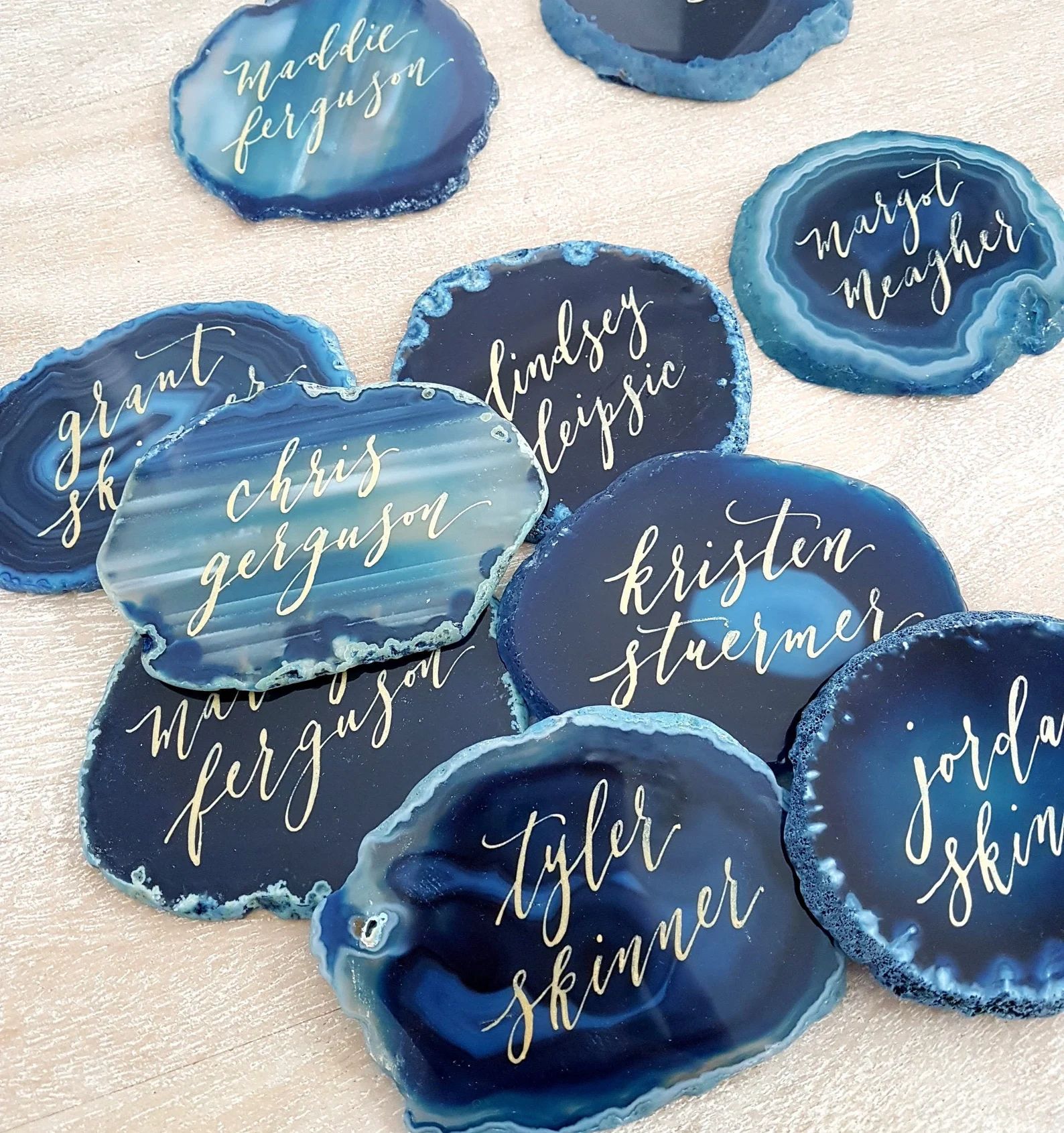 Blue Agate Slice Place Cards with Calligraphy for Wedding | Etsy | Etsy (US)