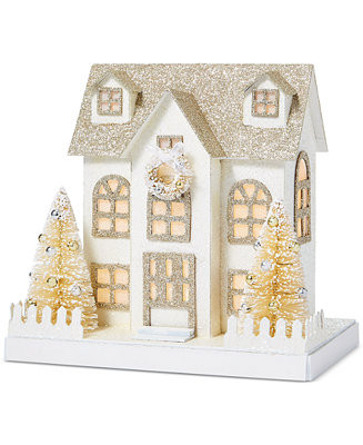 Martha Stewart Collection Gilded Age Glittered Paper House Decoration with LED, Created for Macy'... | Macys (US)