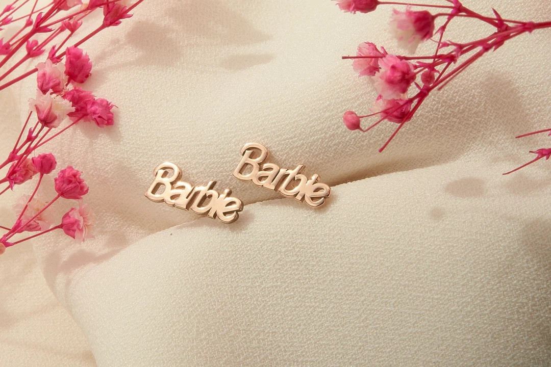 Personalized Barbie Name Earrings * Customized Dainty Word Stud Earrings in Gold, Sterling Silver... | Etsy (US)