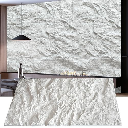 KASARO 3D Faux Stone Wall Panels, 4 PCS PU Wainscoting Panel for Interior Wall Decor, Cement Texture Thicker Accent for Home, Office, 43.3 × 23.6 inch, White | Amazon (US)