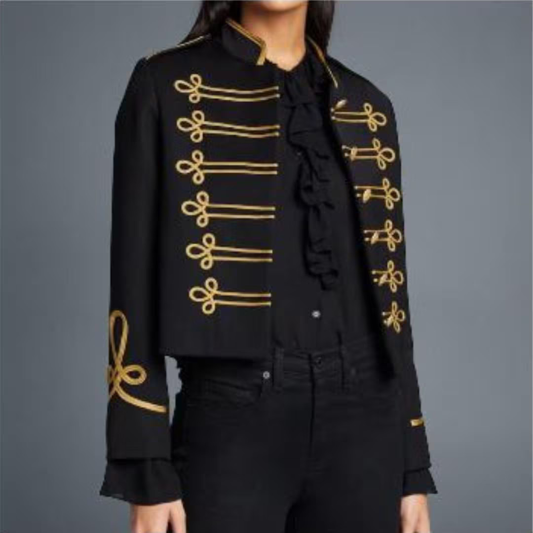 Ladies Military Jacket Officer Blazer Naval CoatColor: BlackCotton banned collar with lacing deta... | Etsy (US)