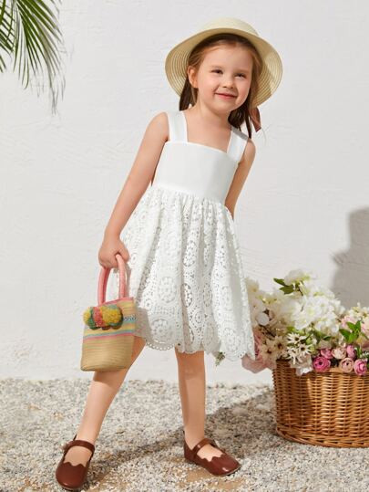 SHEIN Toddler Girls Bow Back Guipure Lace Hem Dress | SHEIN