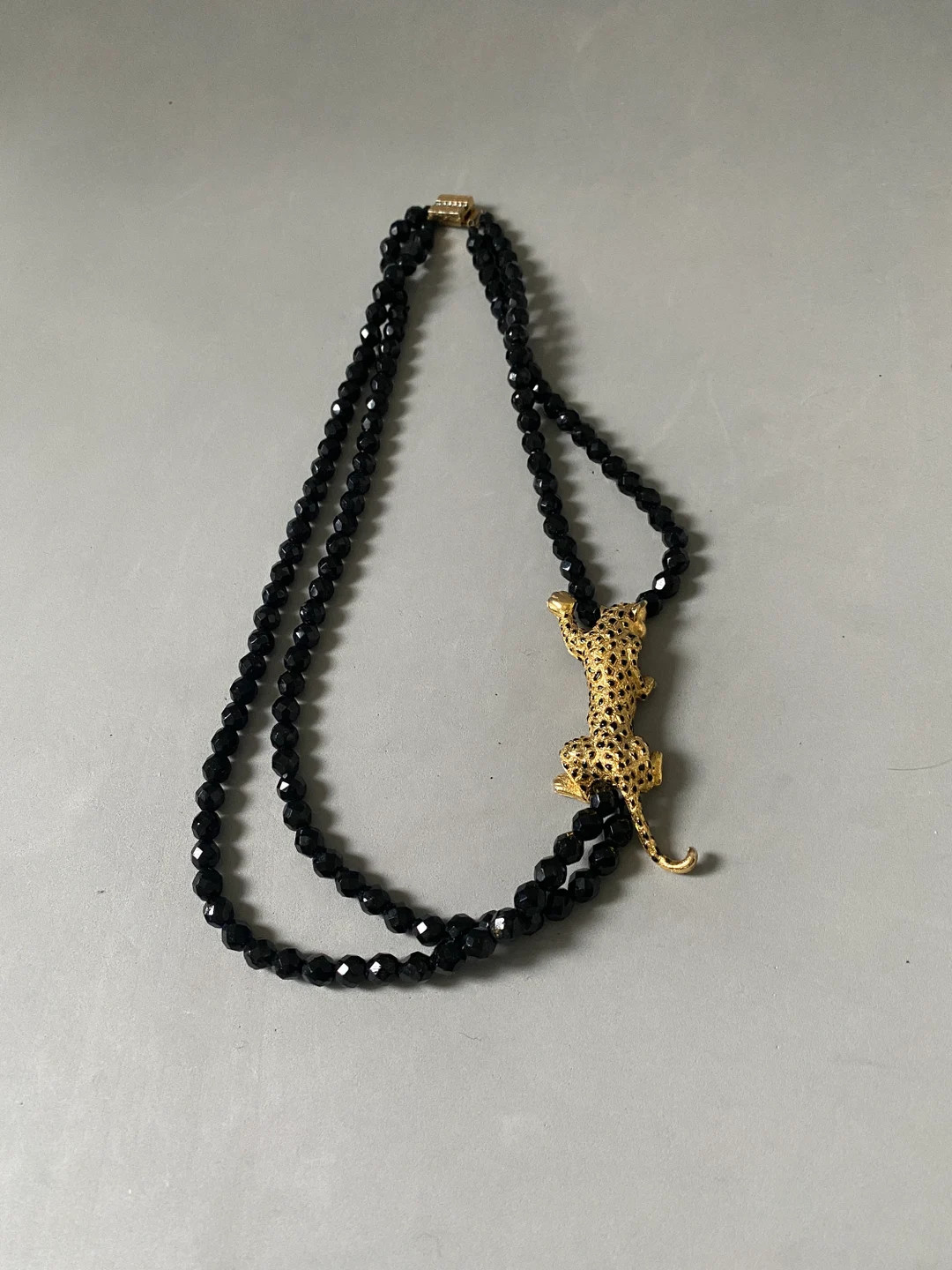 Sphinx of London rare Vintage the 1980s climbing golden leopard panther wild cat black necklace w... | Etsy (UK)