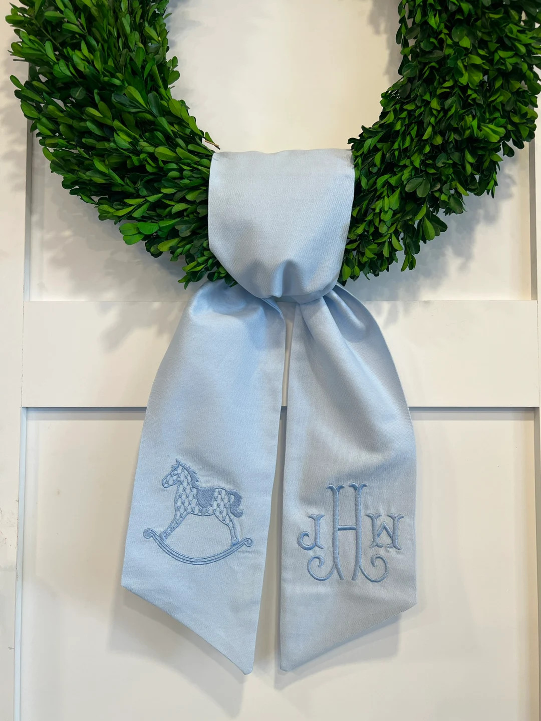 Rocking Horse New Baby Wreath Sash With TRIPLE Monogram Baby - Etsy | Etsy (US)