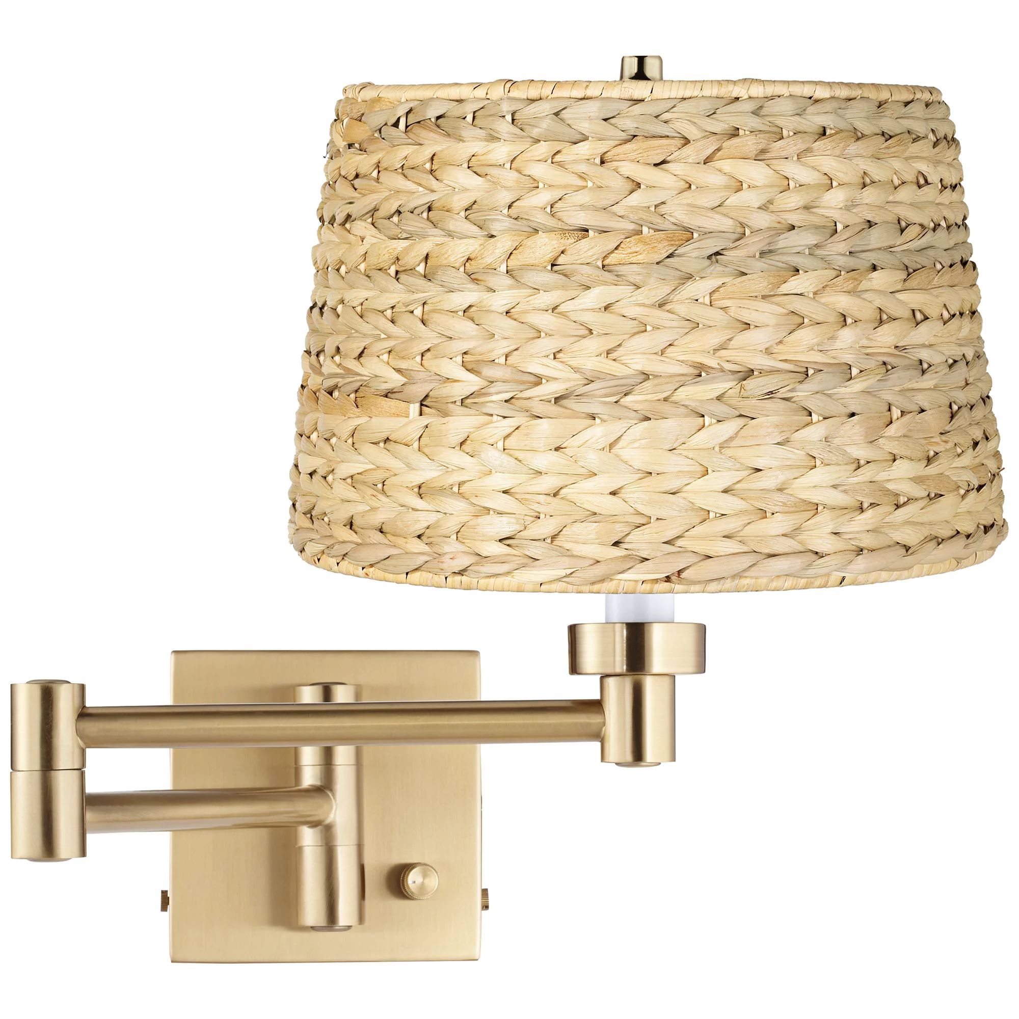 Barnes and Ivy Modern Swing Arm Wall Lamp Warm Antique Brass Plug-In Light Fixture Woven Seagrass... | Walmart (US)
