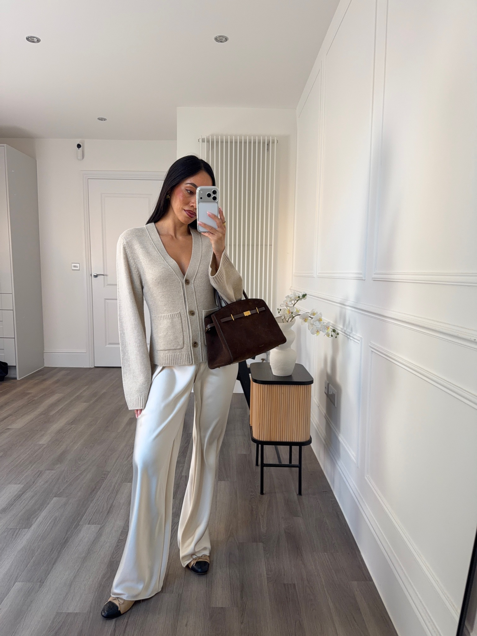 Autumn Outfits on Repeat 🍂 Cardigan and satin trousers