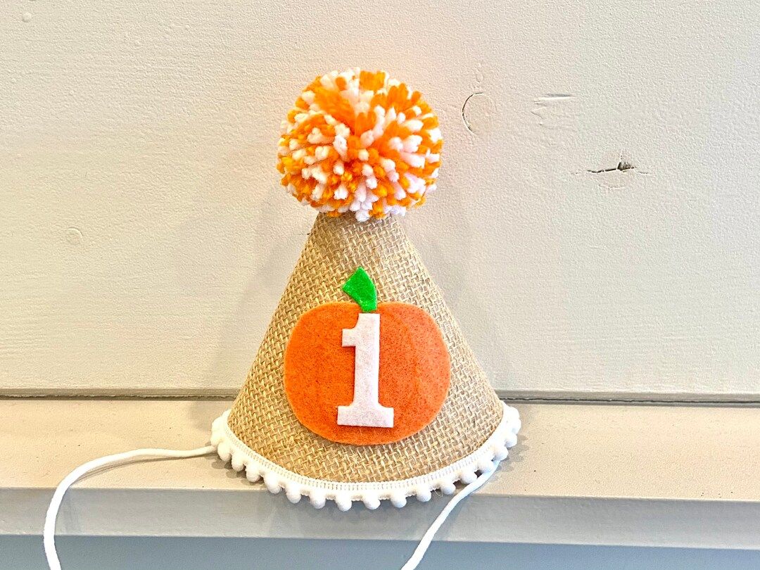 Little Pumpkin First Birthday Hat- 1st Birthday Burlap Orange and Green Party Hat - Thanksgiving ... | Etsy (US)