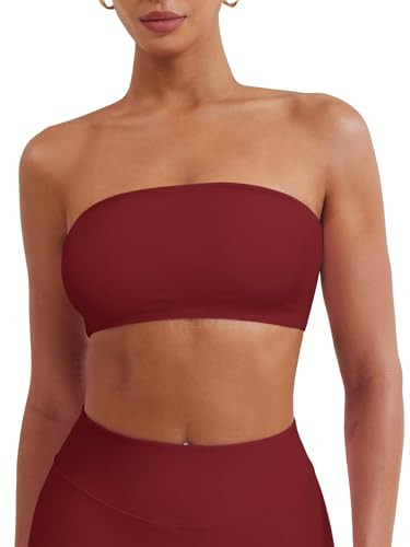 YEOREO Strapless Bandeau Sports Bra for Workout Seamless Tube Top Gym Padded Wireless Bra Scarlet XL | Amazon (US)
