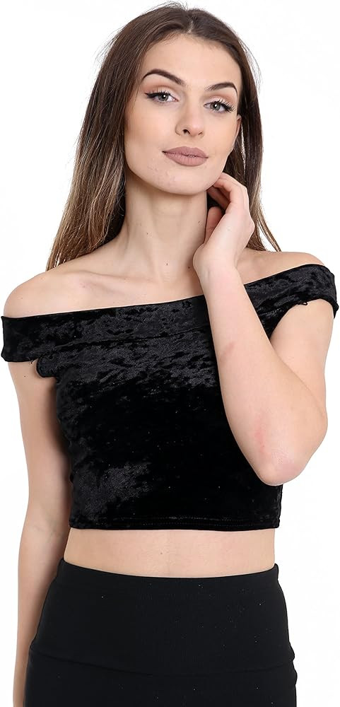 GirlzWalk Women Velvet Off Shoulder Crop Vest Top | Amazon (US)