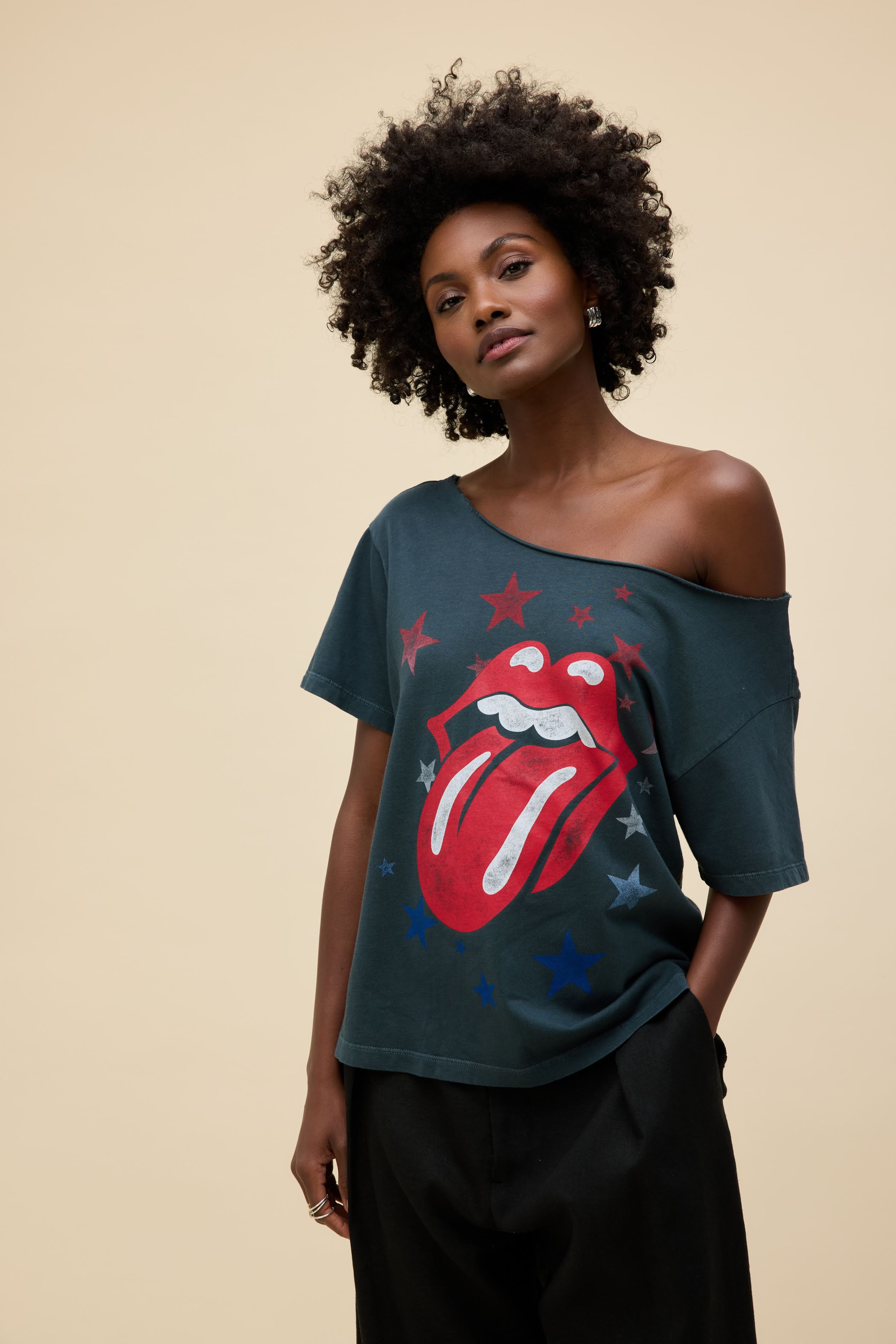 Rolling Stones Stars Off-The-Shoulder Tee | Daydreamer