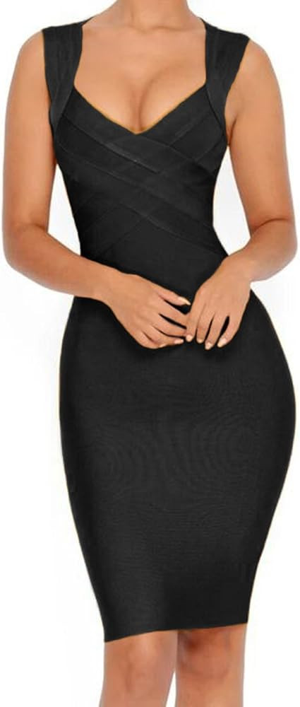 Whoinshop Women's V-Neck Strapless Clubwear Bodycon Bandage Dress | Amazon (US)