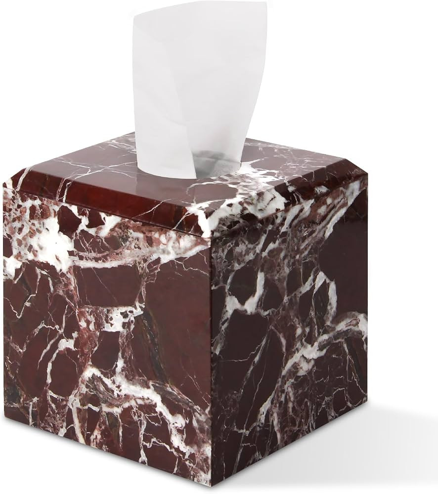Natural Marble Square Tissue Box Cover ,Stone Modern Decorative Sturdy Napkin Box Holder Case,Fac... | Amazon (US)
