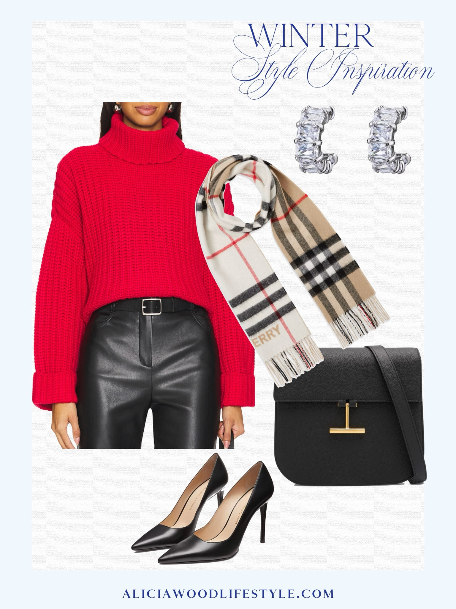 Winter Style Inspiration 

Red turtleneck sweater 
Black faux leather pants 
Black pumps
Black crossbody bag 
Check scarf
Diamond Huggies 


#LTKStyleTip #LTKSeasonal #LTKOver40