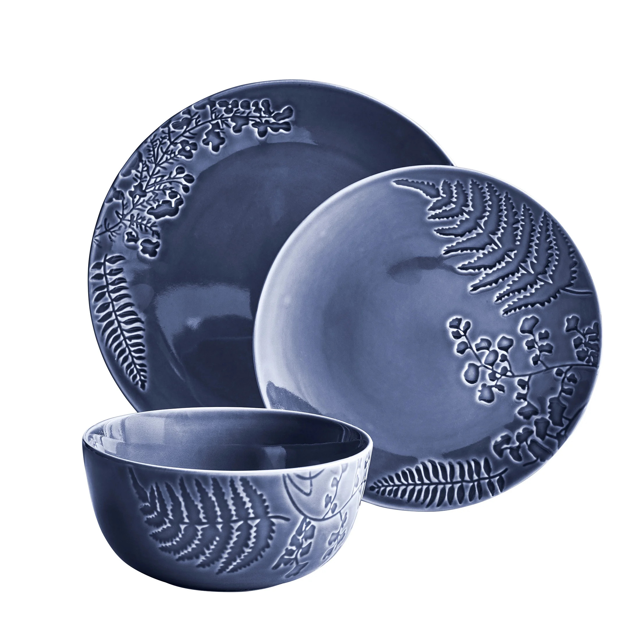 Better Homes & Gardens Ellie Blue Stoneware 12 Piece Dinnerware Set | Walmart (US)