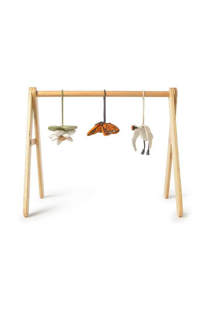 BABY GYM WITH SET OF 3 RATTLE TOY HANGERS - SWAN | Lorena Canals