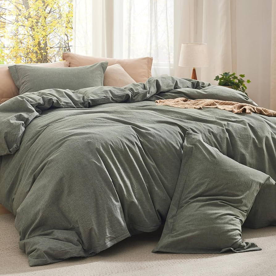 Bedsure Comforter Set Full Size - Cotton Fabric with Microfiber Inner Fill, Grayish Olive Green S... | Amazon (US)