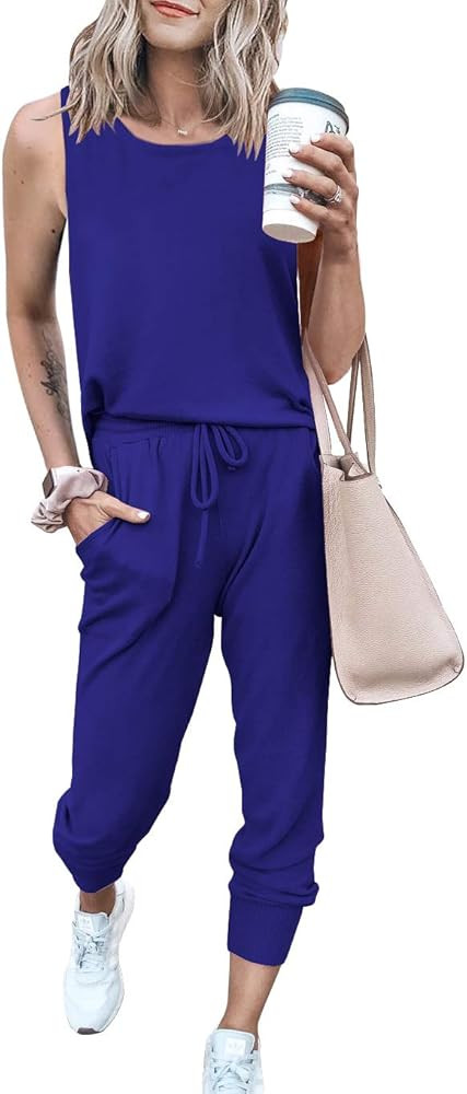 PRETTYGARDEN Women’s Two Piece Outfit Sleeveless Crewneck Tops With Sweatpants Active Tracksuit Loun | Amazon (US)
