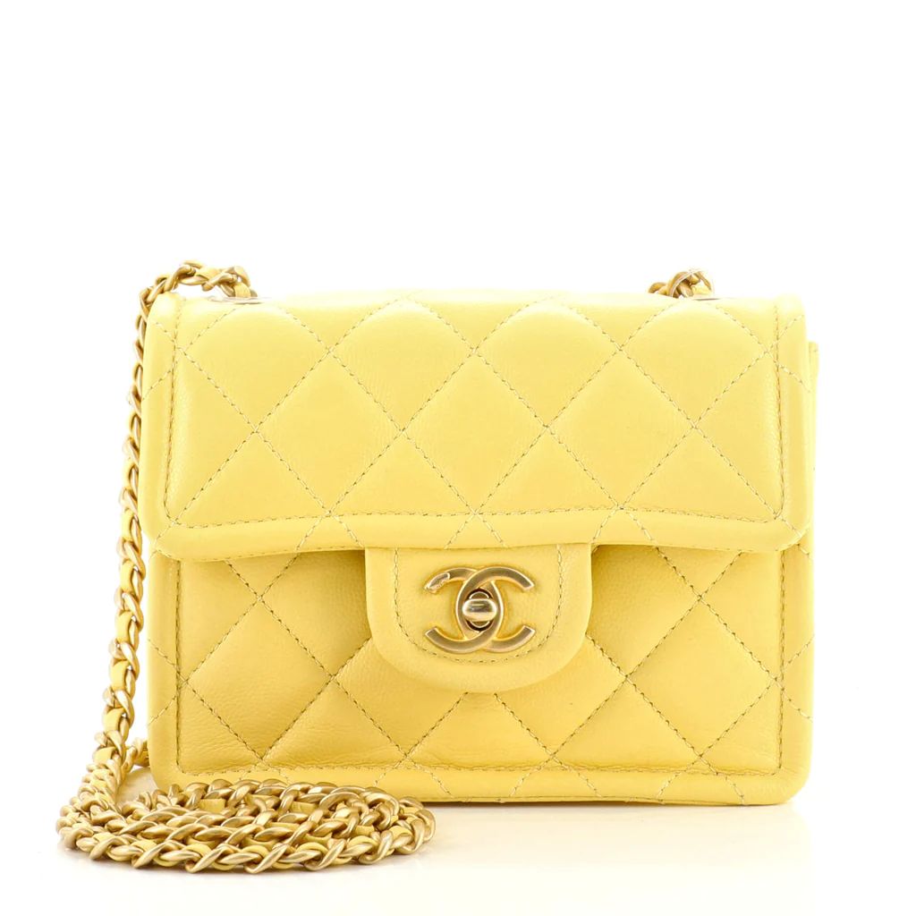 Chanel Sweet Classic Flap Bag Quilted Caviar Mini Yellow 1413361 | Rebag