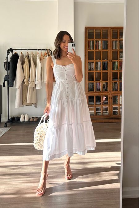 Beautiful white dress from Madewell 

- white dress, dress, spring outfit, dressy outfit, purse, straw bag, heels 

#LTKSeasonal