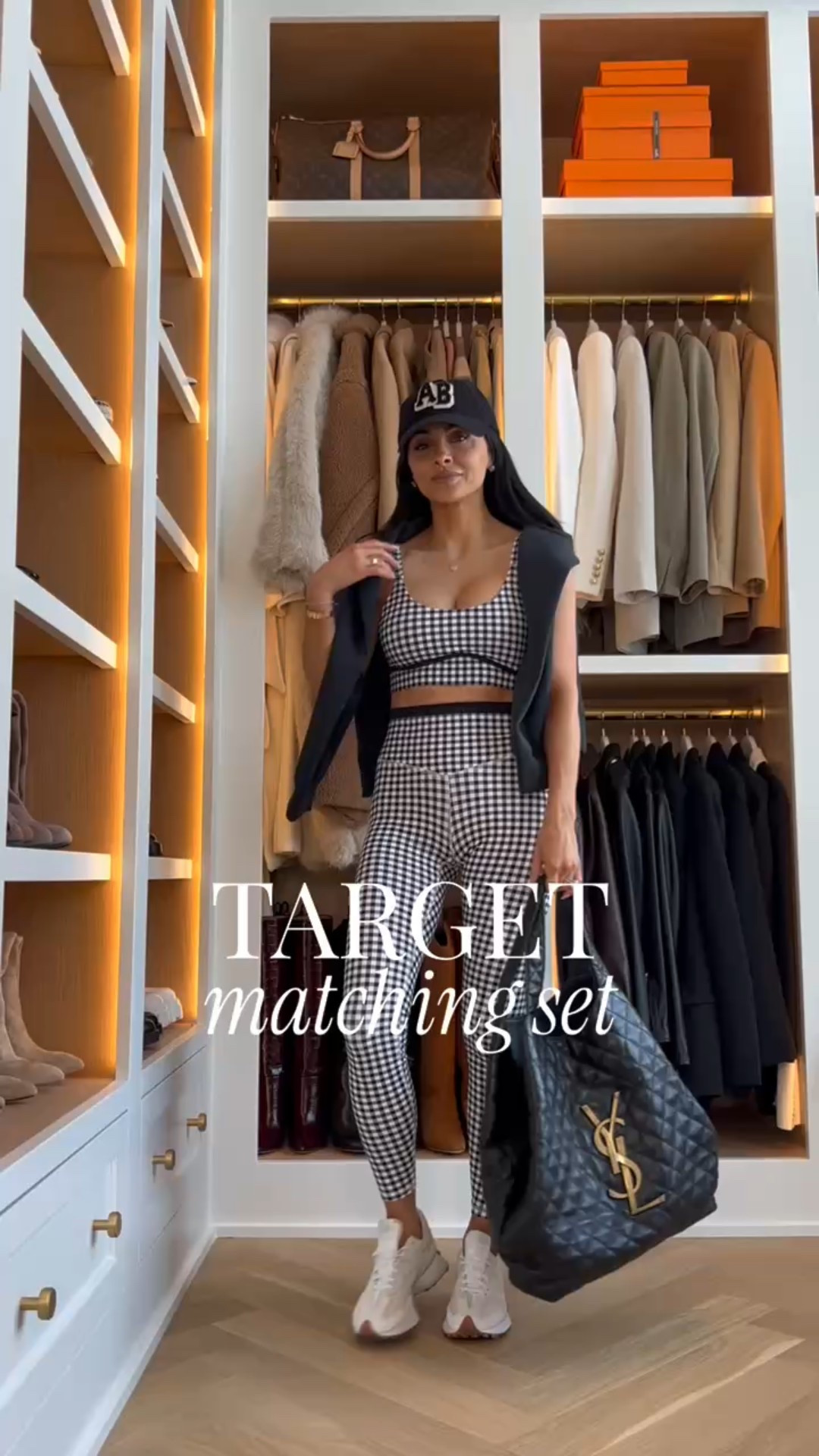 This Target matching set is such a fun switch up from basic black. The gingham print feels fresh and flattering, and the fit is supportive without being restrictive. Perfect for workouts, walks, or styling with a vest and sneakers for an elevated athleisure look.

Top – Wearing an XS, runs true to size Leggings – Wearing an XS, runs true to size

MiaMiaMine Target matching set gingham workout set black and white activewear affordable athleisure look sporty chic outfit gym to street style women workout outfit idea

#LTKOver40 #LTKPetite #LTKActive