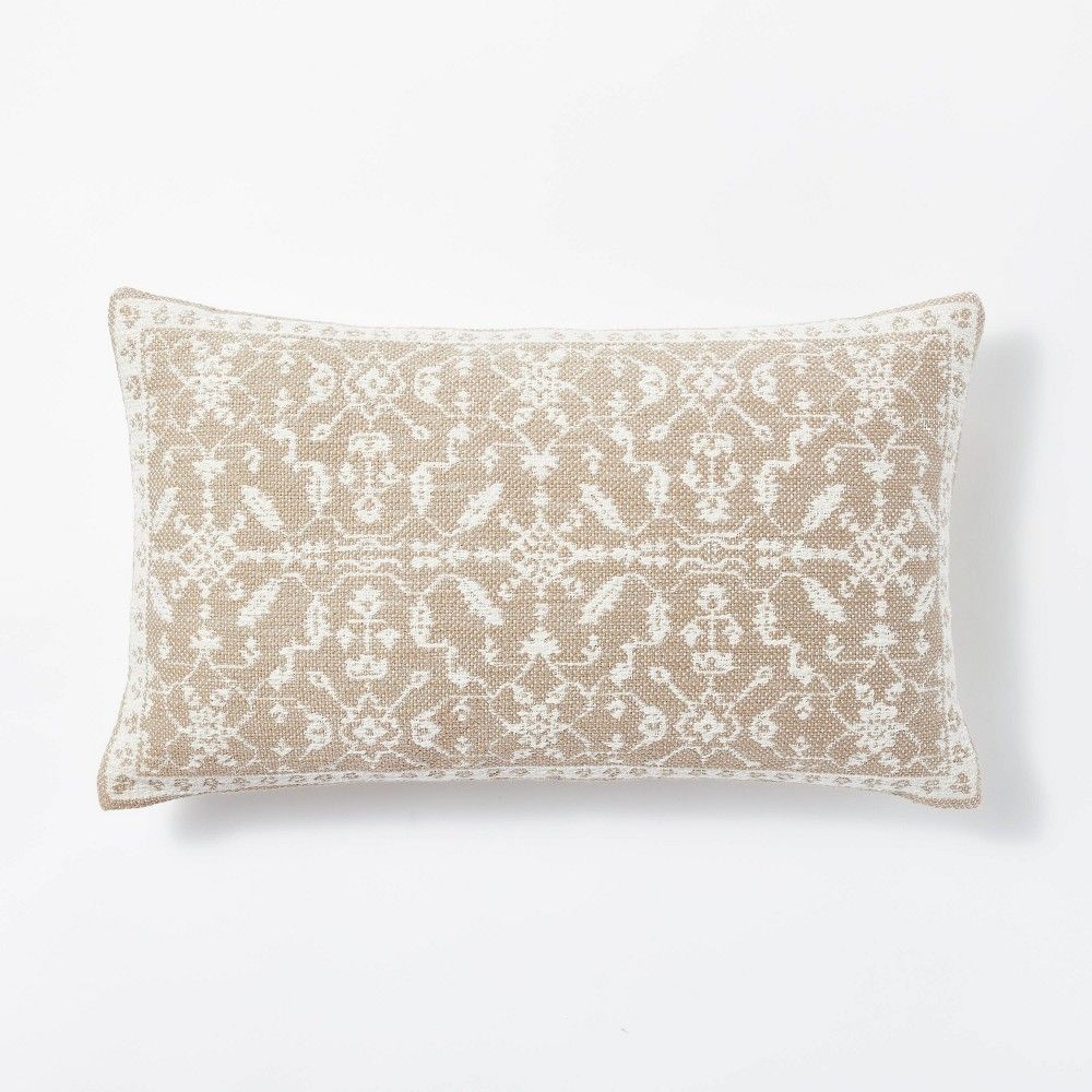 Oversized Cotton Slub Woven Jacquard Lumbar Throw Pillow Taupe/Cream - Threshold designed with Studi | Target