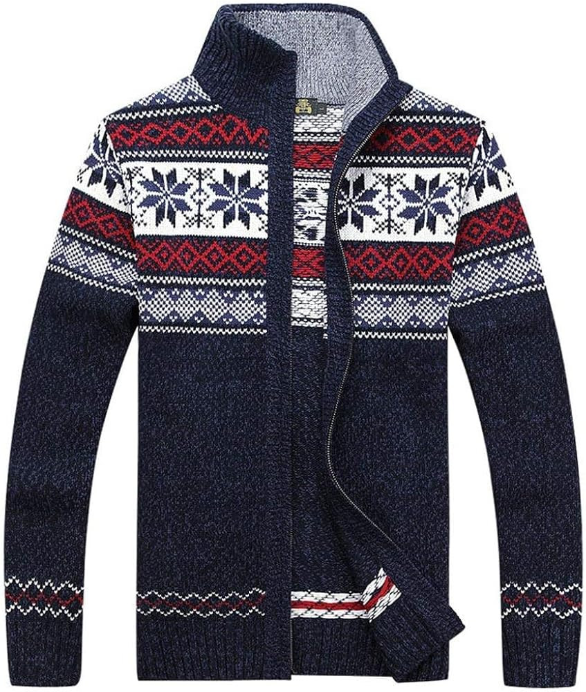 Kedera Men's Cardigan Sweaters Stand Collar Cable Thick Knitted Full Zip Sweater with Pattern | Amazon (US)