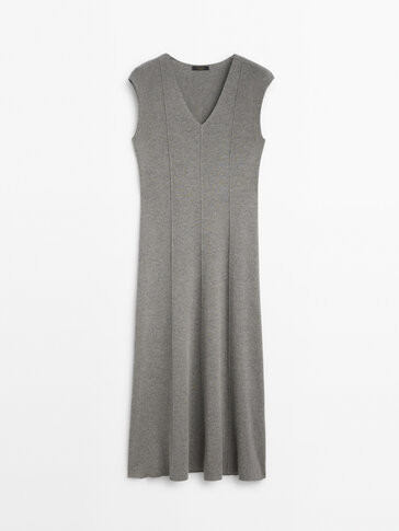 Flared midi dress with topstitching detail | Massimo Dutti UK