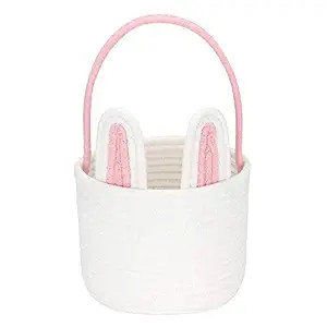 Sea Team Easter Bunny Basket for Eggs Hunt, Easter Eggs Bucket, Small Woven Cotton Rope Tote Bag ... | Amazon (US)