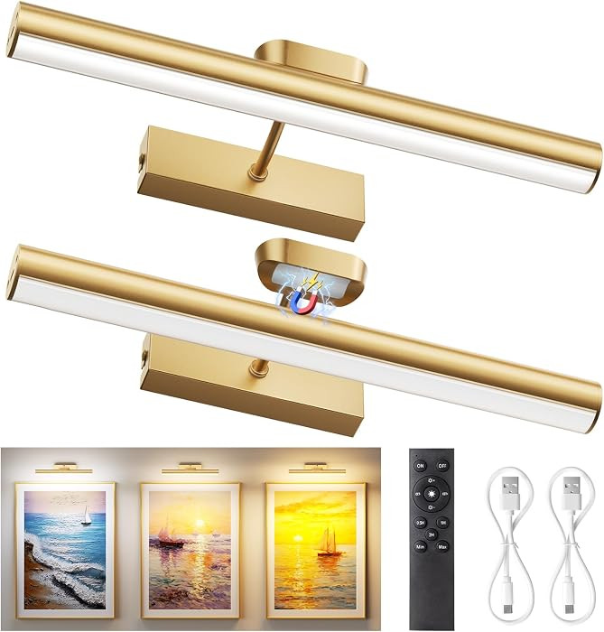 13.8" Cordless Picture Light for wall, Gold, 2 Pack | Amazon (US)