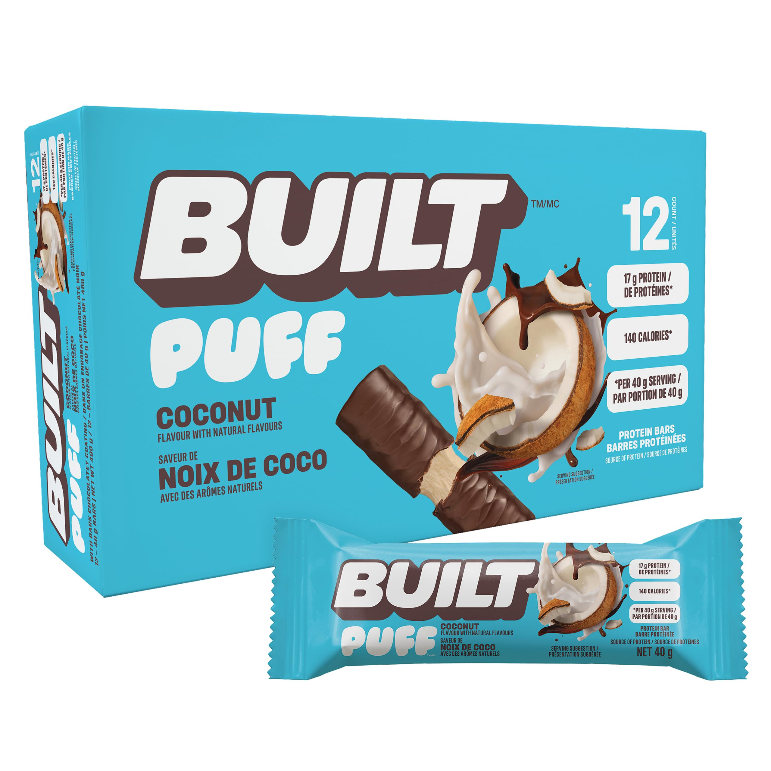 Built Bar, Puff Protein Bars, Coconut, Collagen, Delicious, Healthy Snack,Gluten Free, 12ct Box | Amazon (CA)