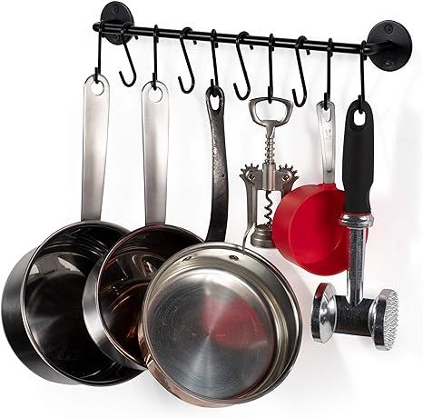 Wallniture Cucina 16" Wall Mount Kitchen Organization and Storage Rail with 10 S Hooks for Hangin... | Amazon (US)