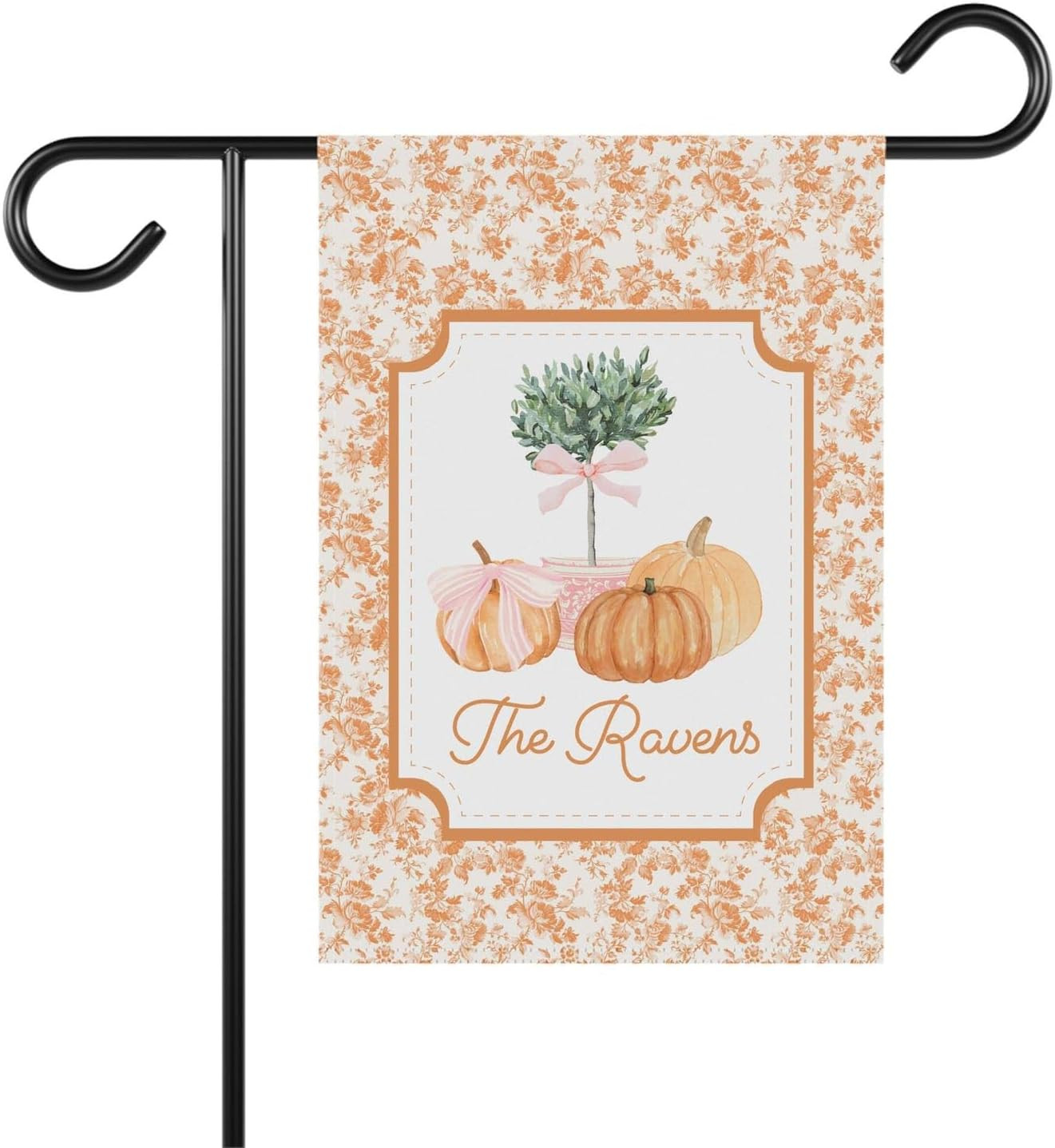 Pumpkin Toile Chinoiserie Fall Garden House Flag, Orange Preppy Custom Last Name, Grandmillennial... | Amazon (US)