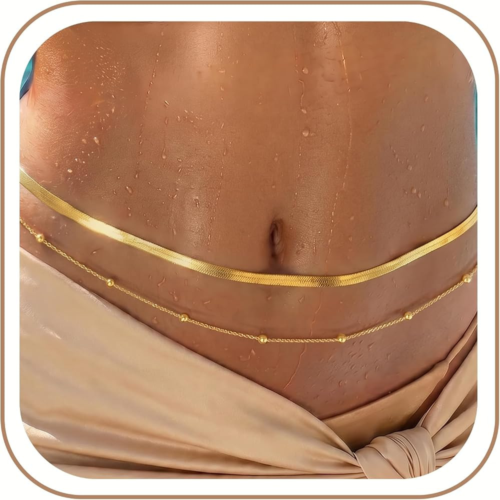 18K Gold Plated Waist Chain, Belly Chain for Women Layered with Waist Beads & Snake Chain Summer ... | Amazon (US)