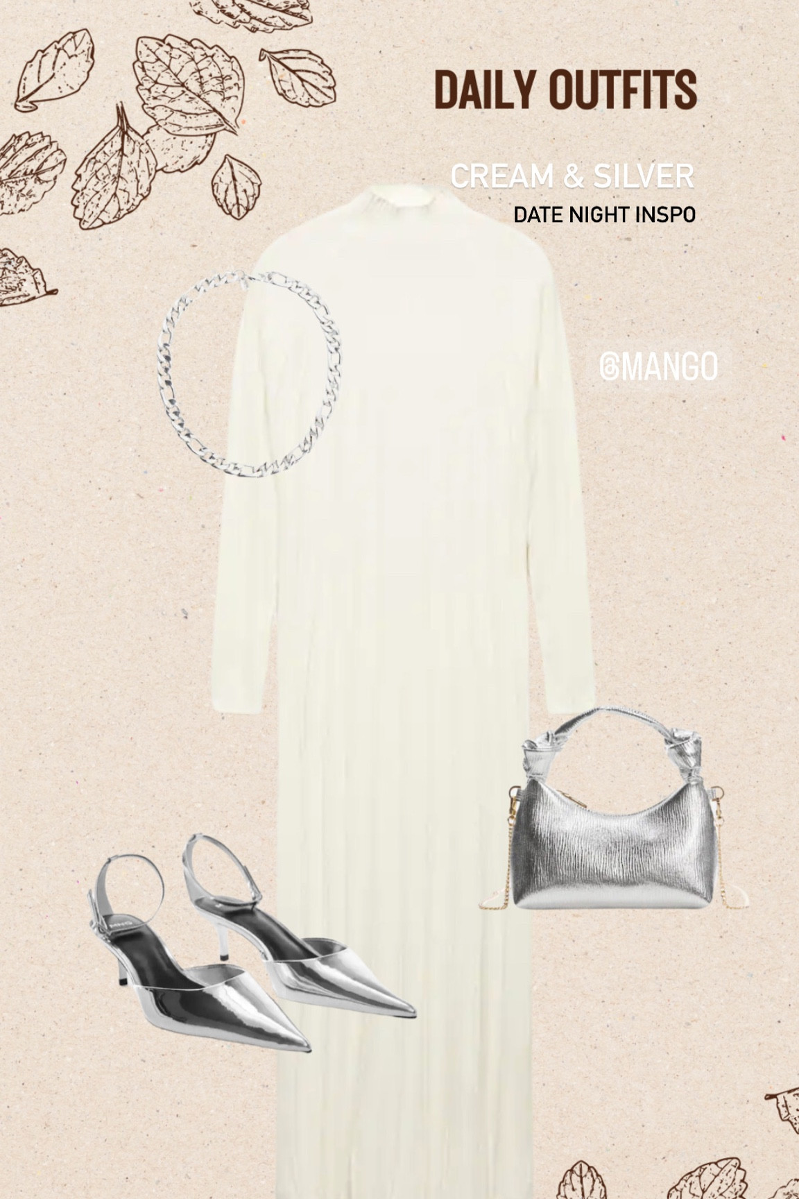 Cream jumper dress silver accessories date night outfit ideas #mango #modestoutfits 