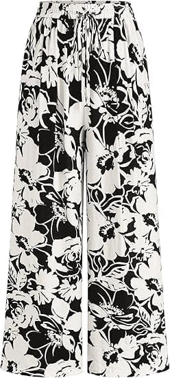 PRETTYGARDEN Womens Pants Elastic Waist Floral Lightweight Pants for Women Casual Wide Leg Pants ... | Walmart (US)