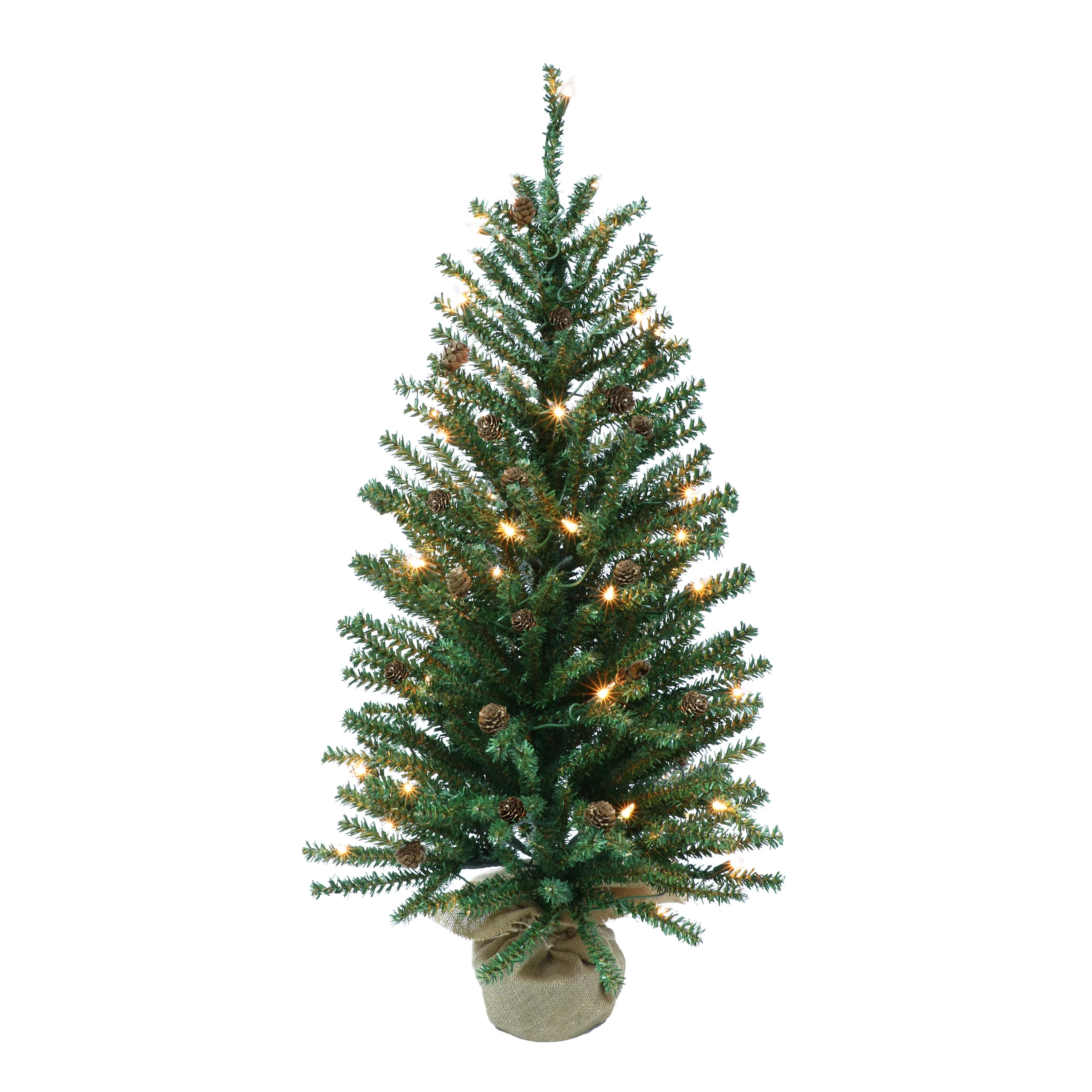 Pre-Lit 3' Fir Artificial Christmas Tree with Pines Cones and 50 Lights, Green | Walmart (US)