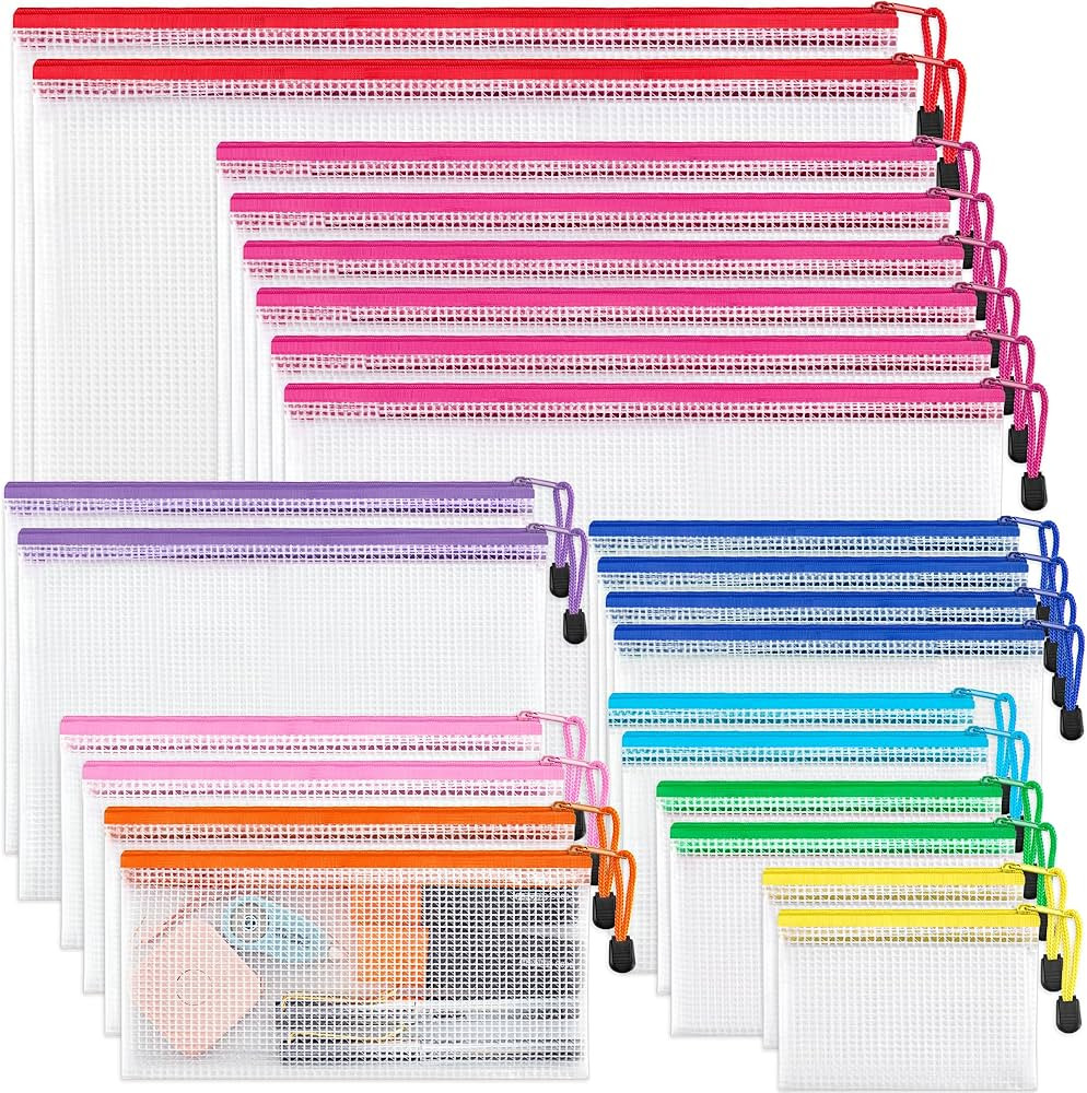 JARLINK 24 Pack 8 Sizes Mesh Pouch, 9 Colors, Waterproof Zipper Pouches for Organization, Multipu... | Amazon (US)