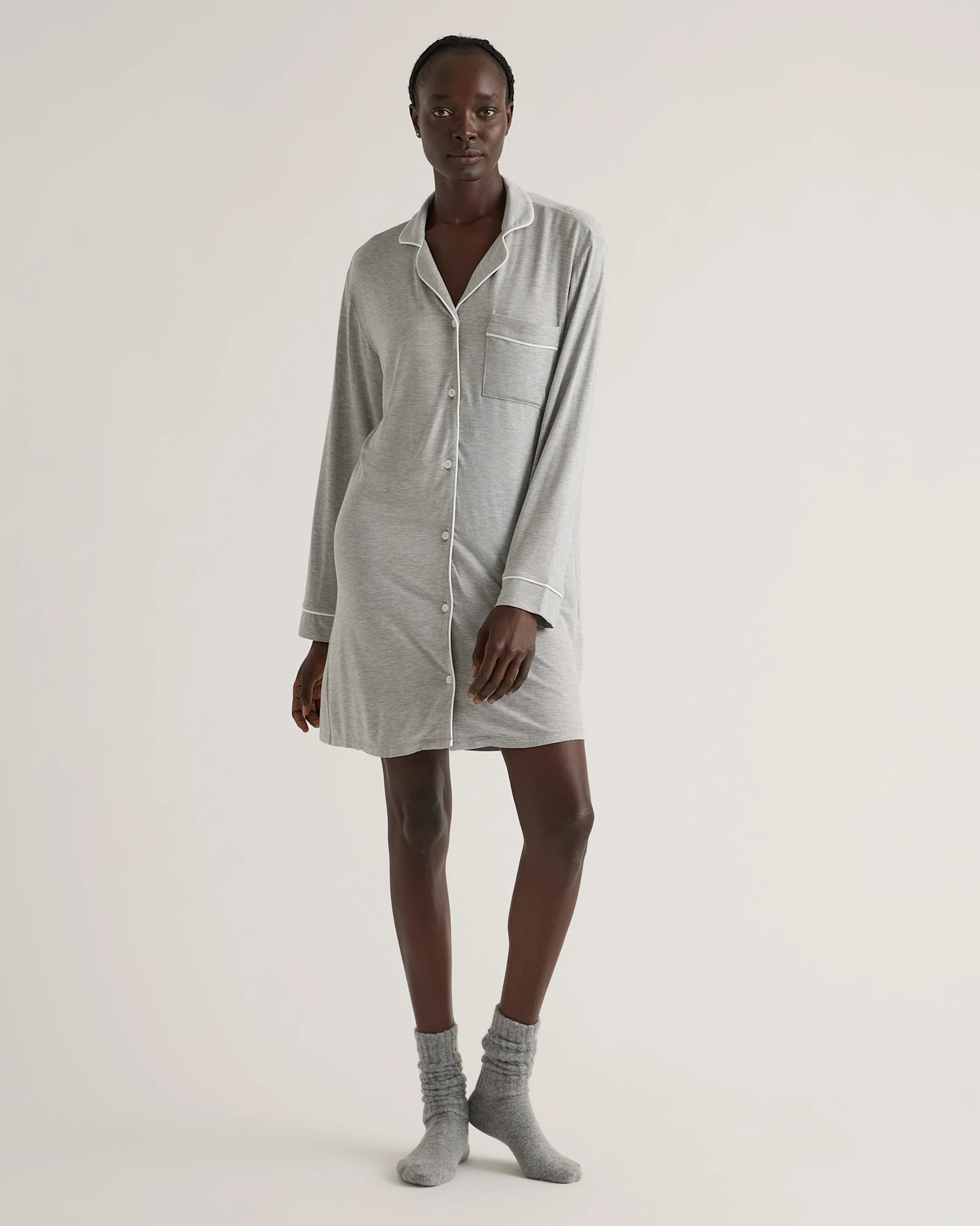 Quince | Women's Bamboo Jersey Sleep Shirt in True Black, Size Medium | Quince