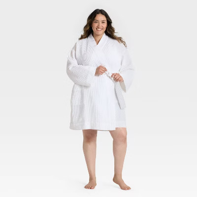 Women's Waffle Short Robe - Auden™ White 1X/2X | Target