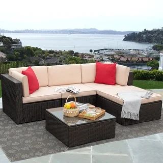 Homall 5 Pieces Patio Furniture Sets Outdoor Sectional Sofa Manual Weaving Rattan | Bed Bath & Beyond