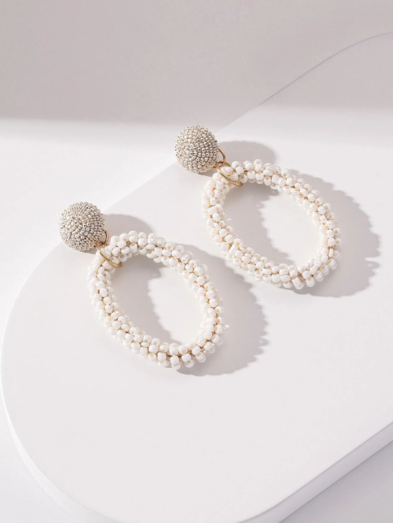 Bead Oval Decor Drop Earrings | SHEIN