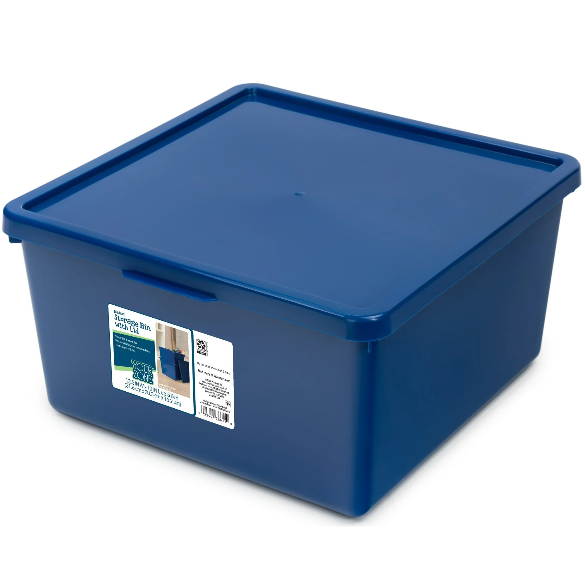 Your Zone Medium Plastic Stacking Storage Bin with Lid, Blue, Kids and Teen Storage | Walmart (US)