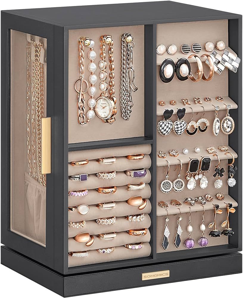 SONGMICS Jewelry Box 360° Rotating, Jewelry Storage Case with 5 Drawers, Jewelry Organizer, Glas... | Amazon (US)