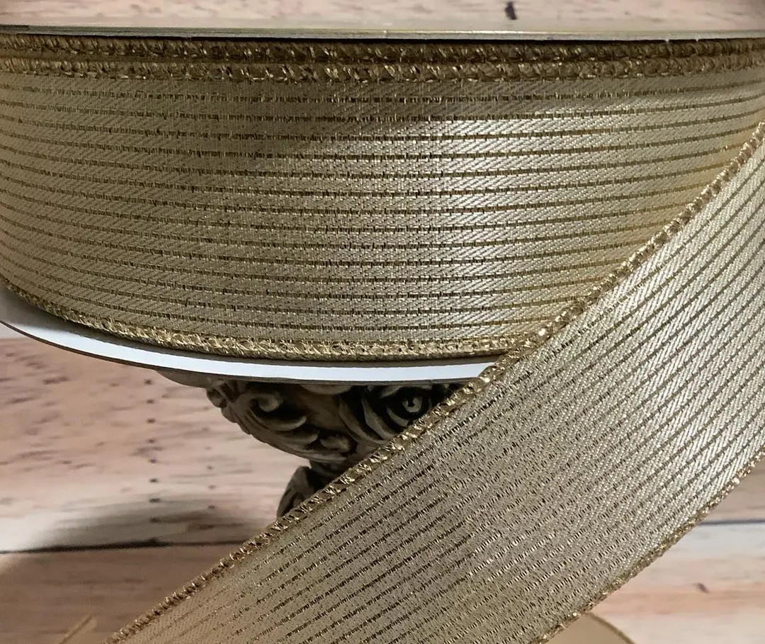 1.5" X 5 Yards Gold Wired Ribbon With Gold Metallic Horizontal Stripes - Ribbon for Bows, Wreaths... | Etsy (US)