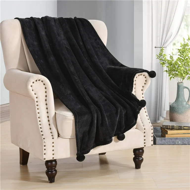 Mainstays Pom Throw Rich Black, 50"x70" | Walmart (US)
