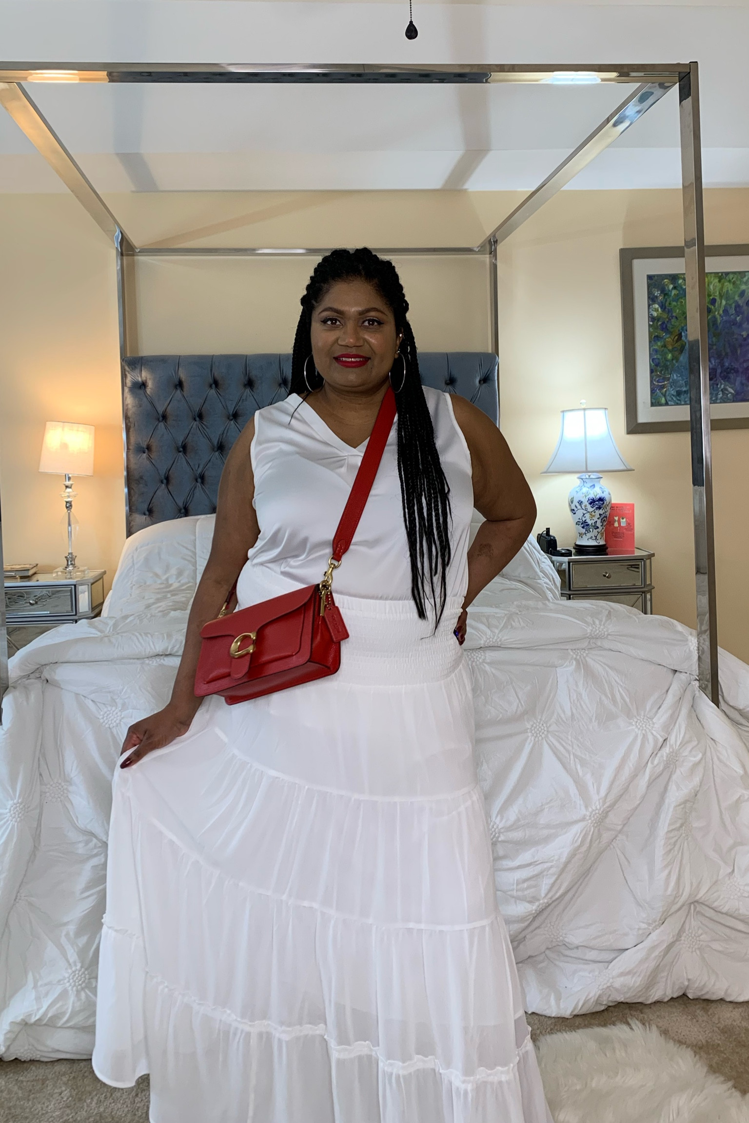 This White satin tank top/cami and white tiered maxi skirt make a perfect match and the beginning of a capsule wardrobe 😊 both from Zeagoo on Amazon. 
Red bag from coach for a punch of color but truthfully any color bag would look nice 👍🏽 

Use the code: Habiba30 for 30% off ☺️

#LTKstyletip #LTKFind #LTKcurves