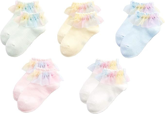 Gwenvenni Little Girls Toddler Kids Lace Ruffle Cute Frilly Cotton Socks | Amazon (US)